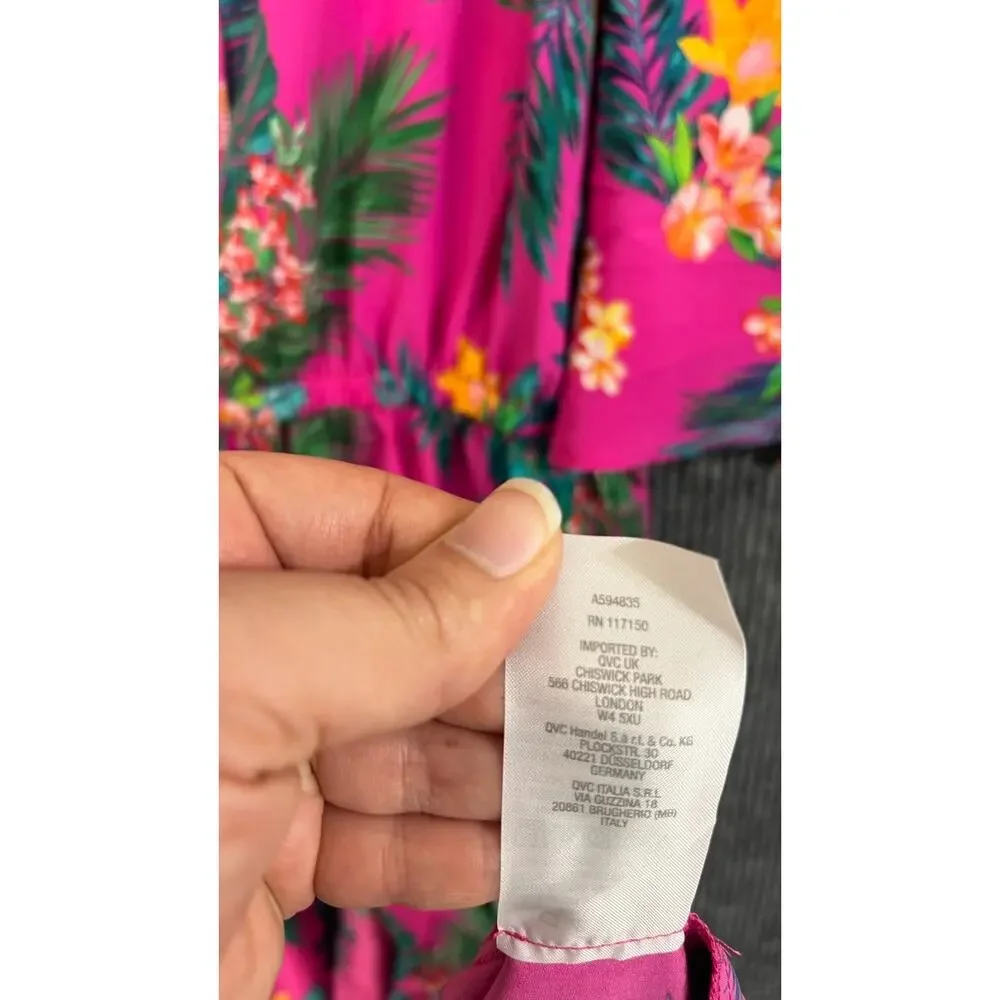 Belle Kim Gravel Cover Up Womens Medium/Large Pink Tropical Short Sleeve Boho
